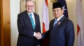 Menteri Pertahanan RI sekaligus presiden terpilih 2024-2029 Prabowo Subianto bersma Perdana Menteri (PM) Australia Anthony Albanese. (Dok. Tim Media Praowo)

